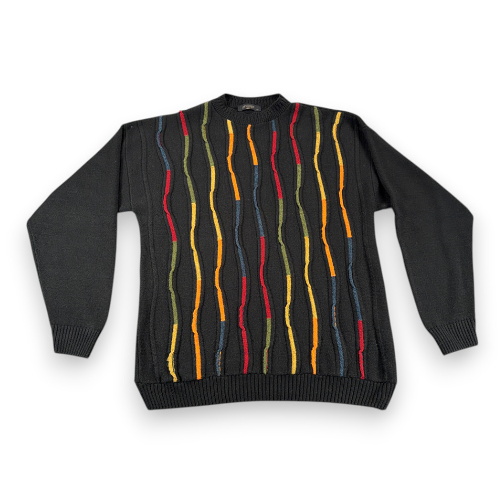 Vintage Protege Collection Sweater Adult LARGE Black Textured 3D Knit Biggie 90s